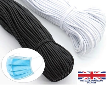 3mm Elastic Cord SOFT BLACK & WHITE Band Strap Sewing Craft For Face Mask