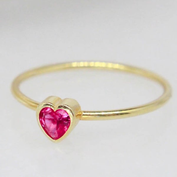 Ruby Heart Ring, Heart Shaped Rings, Custom Engagement Rings, Birthstone Promise Rings, Promise Rings for Women, Pink Heart Ring, Heart Ring