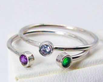 Sterling Silver Stack Rings, Stackable Birthstone Ring, 3 Birthstone Ring, Personalized Stacking Rings, Silver Stack Rings, Three Stone Ring