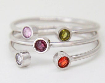 Stackable Birthstone Rings, 5 Stone Ring, Stackable Mothers Rings, Birthstone Stacking Rings, Family Rings, Unique Mothers Rings, Stack Ring