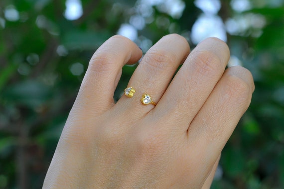 Double Heart Ring, Two Heart Ring, Heart Shaped Diamond Ring, Gold
