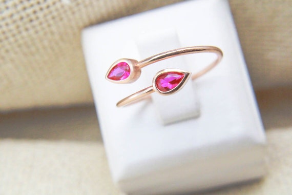 Teardrop Ring Two Stone Ring Simple Rings For Women Pear Etsy