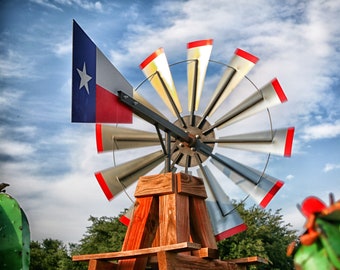 Texas Photography, Texas Flag Vintage Windmill Photo Print, Wall Decor, Farmhouse Wall Art, Grapevine TX, Country Living