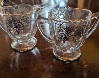 Floral Overlay Clear Sugar and Creamer Set