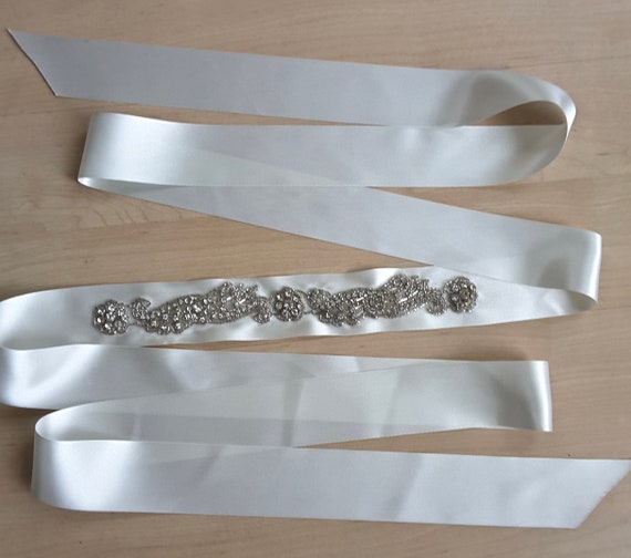 Bridal Belt,ivory Satin Ribbon Belt, Crystal Beaded Belt  display picture 2