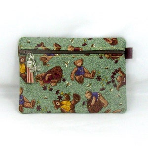 Teddy Bear Print Pouch: Dragonfly Charm, Cosmetic Bag