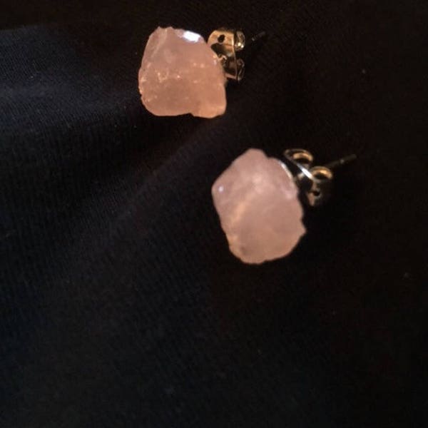 Raw Rose Quartz Crystal Studs