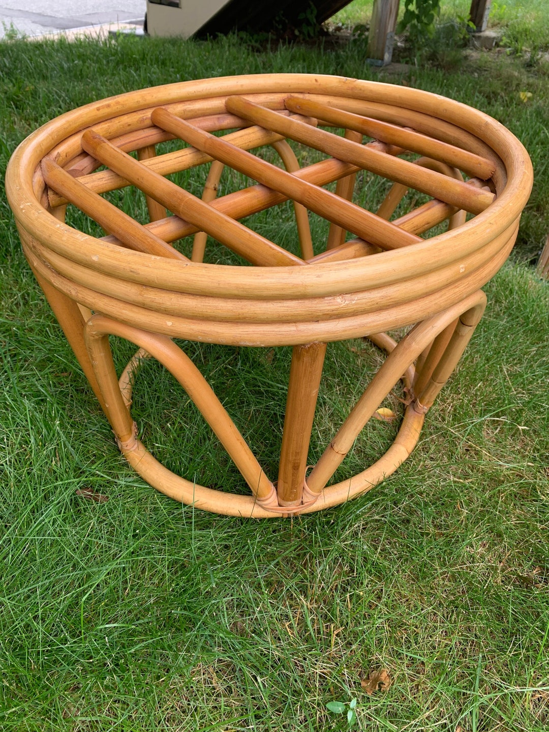 Round Rattan Bamboo Vintage Foot Rest Bohemian Rustic Farmhouse MCM - Etsy