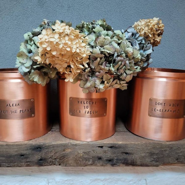 Handcrafted solid copper flower pot with customized tags/ solid copper flower pot/ solid copper vase/ handmade copper bucket/pencil holder