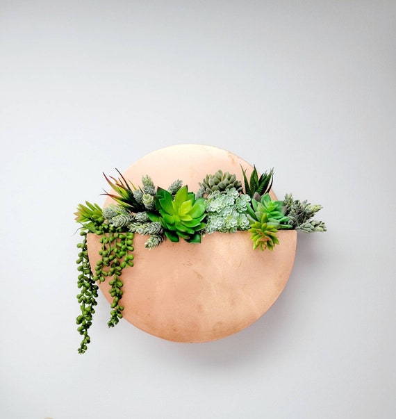 13" Copper Round planter - Wall Planter - Pocket Planter - Metal Planter