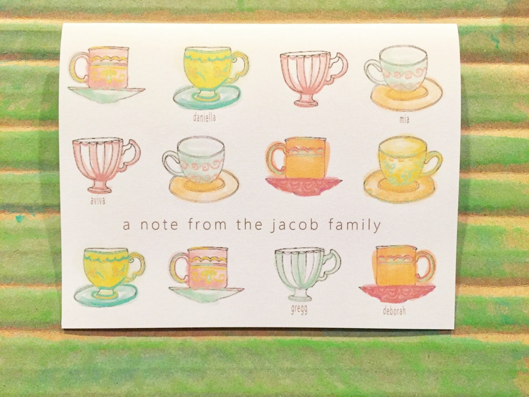 Personalized Note Cards. Set of 12 Folded Cards. Teacups. - Etsy