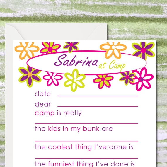 Bunk Notes. Personalized Camp Stationery. Flower Power. 12 Etsy