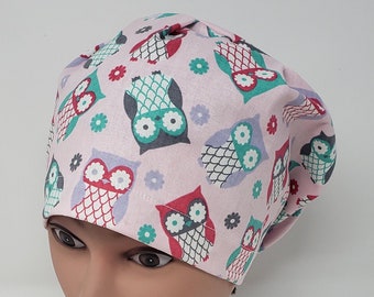 TENDYCOCO Scrub Cap Owl Printed Doctor Nurse Hat Cotton Surgery Hats for Unisex