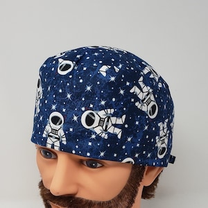 Rocket Man Mens Scrub Cap, nurse, chemo, vet hat, surgical hat, surgical cap, uniform, chef hat, alopecia, unisex cap, OR caps, cotton