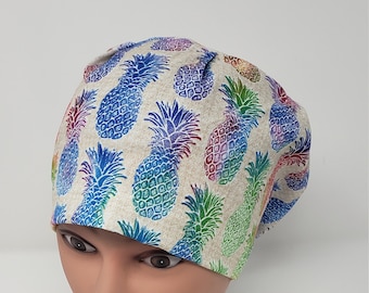 Paradise Pineapple Euro scrub cap, surgical hat, nurse, chemo, vet, surgical cap, uniform, chef, alopecia, OR caps, floral, cotton