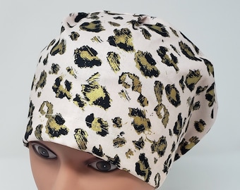 Pink Cheetah Euro scrub cap, euro scrub hat, nurse, chemo cap, vet, surgical cap, chef hat, alopecia, OR caps, womens scrub caps, cotton