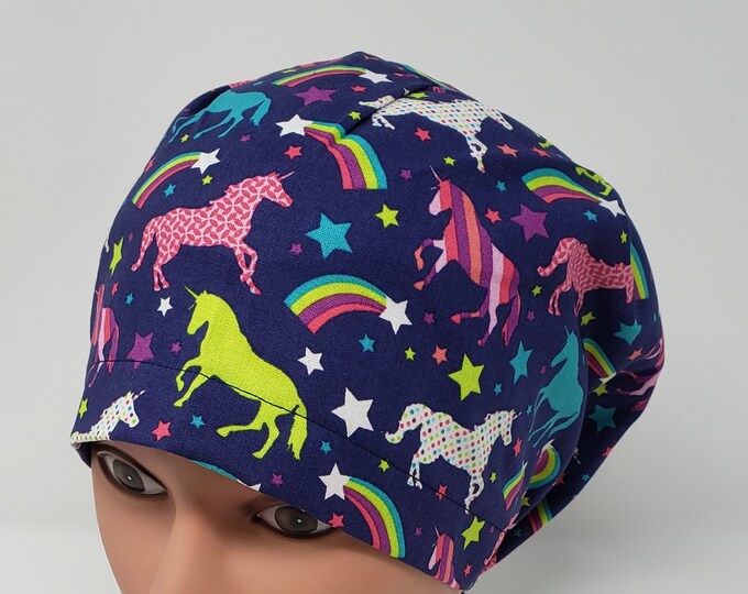 Rainbows and Unicorns Euro Scrub Cap, Surgical Hat, Nurse, Chemo Cap
