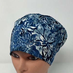 Blue Hawaii Batik Scrub Cap, euro scrub cap, nurse, chemo cap, vet, surgical cap, chef, the mad cappers, OR caps, cotton, womens scrub caps