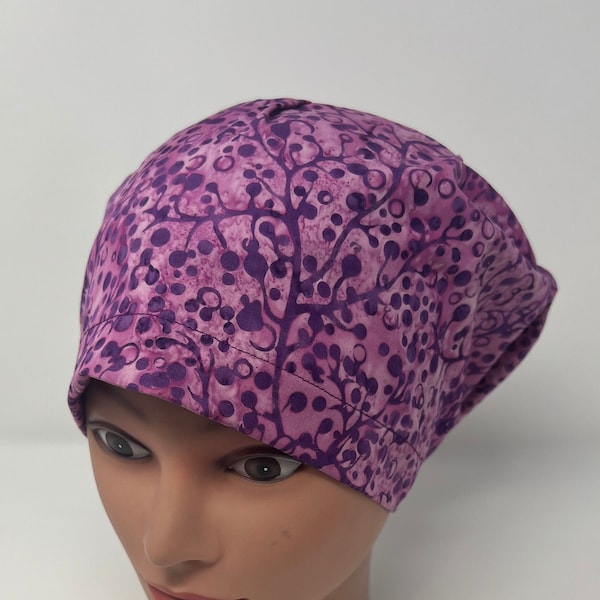 Burgundy Berry Batik Scrub Cap, euro scrub cap, nurse, chemo cap, vet, surgical cap, chef, womens scrub caps, alopecia