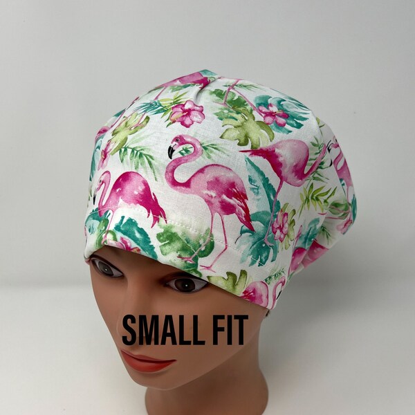 Floral Flamingo Euro scrub cap, SMALL/CLOSE fit, euro scrub hat, scrub hat, surgical hat, chemo cap, vet, surgical cap, chef hat, OR caps