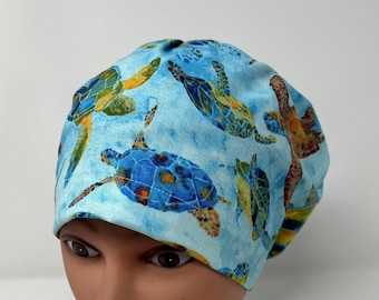 Sea Turtle Euro scrub cap, euro scrub hat, surgical hat, nurse, chemo cap, vet, surgical cap, womens, chef hat, OR caps, the mad cappers