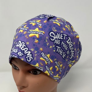 Sweet Dreams euro scrub cap, euro scrub hat, anesthesia scrub cap, CRNA scrub cap, surgical cap, womens scrub cap, OR caps, the mad cappers