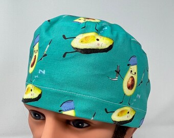 Anesthesia Avocado Men's Scrub Cap, men's scrub hat, skull cap, chemo cap, vet, surgical cap, du rag, chef, alopecia, unisex cap, OR caps