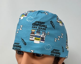 Sweet dreams are made of these Men's Scrub Cap, men's scrub hat, skull cap, chemo cap, surgical cap, du rag, alopecia, unisex cap, OR caps