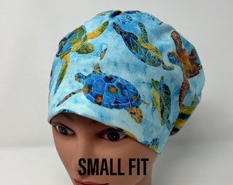 Sea Turtle Euro scrub cap, SMALL/CLOSE fit, euro scrub hat, surgical hat, nurse, chemo cap, vet, surgical cap, OR caps, the mad cappers