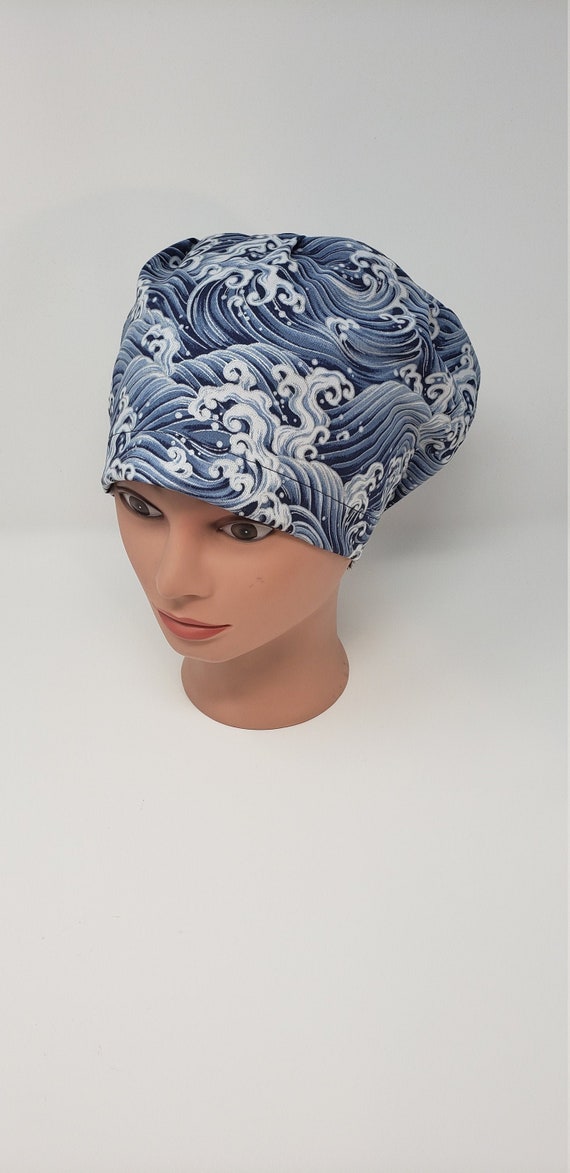 Tidal Waves Euro Scrub Cap, euro scrub hat, scrub hat, surgical cap, nurse, chemo cap, surgical scrub hat, chef, womens scrub caps, OR caps
