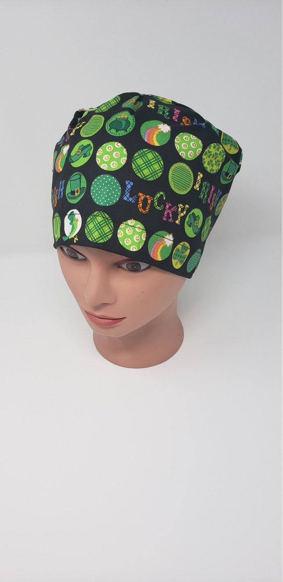 Lucky Irish euro scrub cap, St. Patricks Day euro scrub hat, nurse, chemo, vet, surgical cap, chef hat, womens scrub caps, alopecia, OR caps