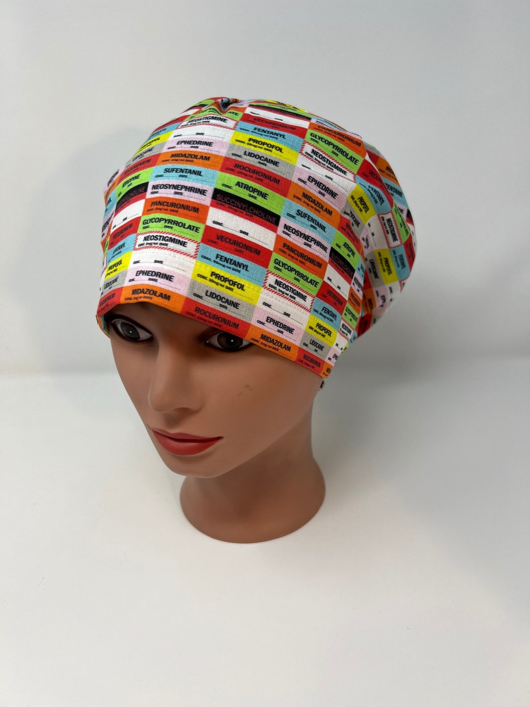 Anesthesia Medication Label Euro Scrub Cap, Euro Scrub Hat, Anesthesia