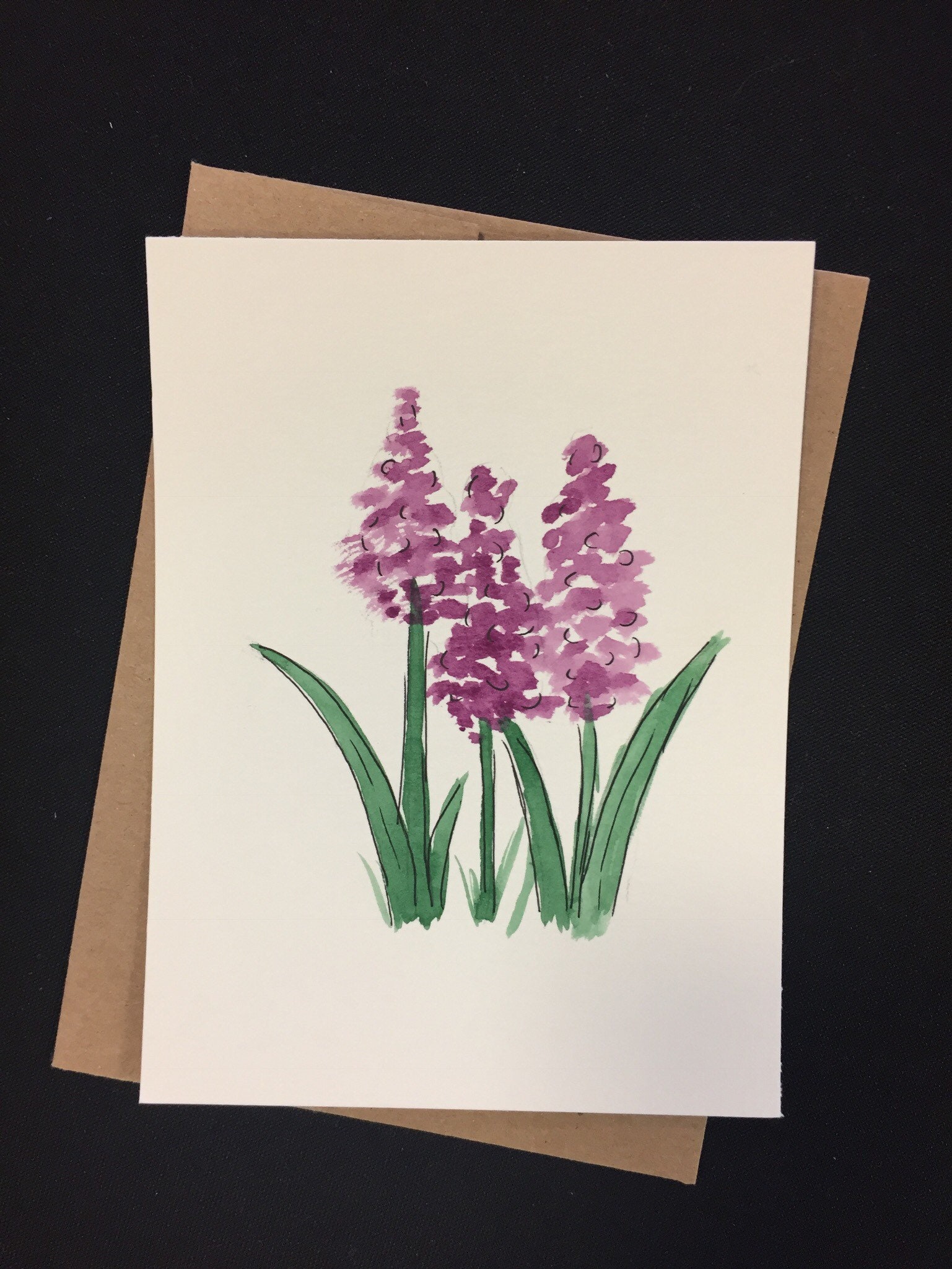 Customized watercolor cards with purple flowers Just because Etsy