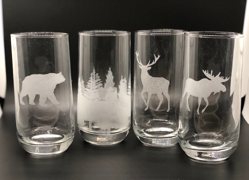 Custom Etched Drinking Glasses Nature Sandblasted Glasses Etsy
