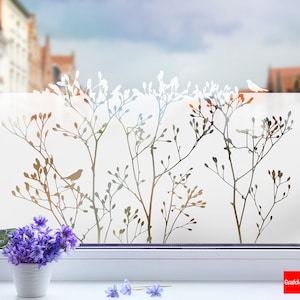 Fensterfolie Motiv "Gräser und Äste". Sichtschutzfolie Milchglasfolie. Folie für Fenster in Sandstrahloptik g414