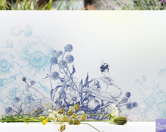 Modern creative window film. Printed privacy film. For windows and shop windows. Frosted glass film. Nature motif "Flowers" g803