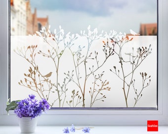 Window film motif "Grasses and Branches." Privacy film, frosted glass film. Film for windows with a sandblasted look g414