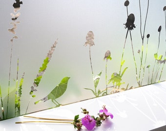 Sichtschutz Folie Sichtschutzfolie für Flur Schriftzug Welcome Blumen Blüten 