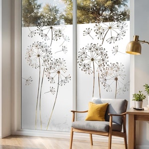 Film pour fenêtre, film de confidentialité, film pour balcon, film pour porte en verre. Motif pissenlit G517.