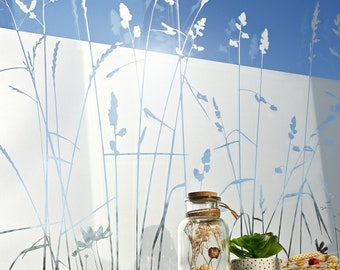Film for windows, privacy film, window film with punched-out "grasses" motif. Opaque and translucent g438