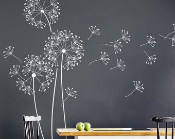 Autocollant mural pissenlit avec graines volantes, 151 cm de haut, pour salle à manger et cuisine, autocollant mural en forme de fleur de pissenlit w317b