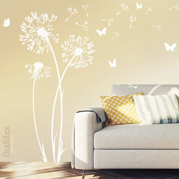 Wall Sticker Dandelion Flying Seeds Butterflies Dandelion Wall Sticker Wall Decal Mural Dandelion Wall Decal Vinyl Decor w302