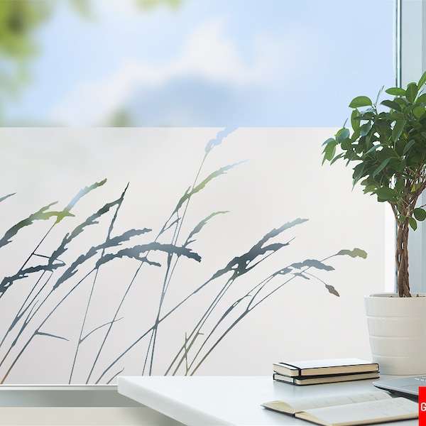 Fensterfolie Sichtschutzfolie Milchglasfolie Büro Praxis Wohnung in Sandstrahloptik Motiv "Dünengräser" g412
