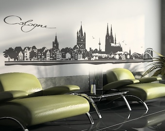 Köln Wandtattoo Wandaufkleber Wandsticker Schattenbild Silhouette Panorama Skyline 4 Größen Aufkleber Sticker Wall Art Motiv W106