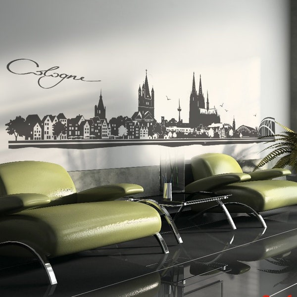 Köln Wandtattoo Wandaufkleber Wandsticker Schattenbild Silhouette Panorama Skyline 4 Größen Aufkleber Sticker Wall Art Motiv W106