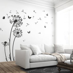 Wall decal dandelion flying seeds butterflies dandelion wall sticker living room - Dandelion Wall Decal Vinyl Decor w312