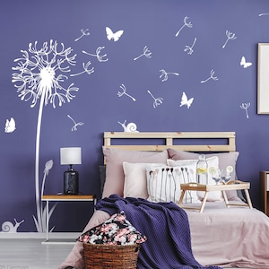 Muurtattoo paardenbloem met vliegende zaden vlinders paardenbloem bloem muursticker muursticker wanddecoratie sticker tattoo kamer w316a