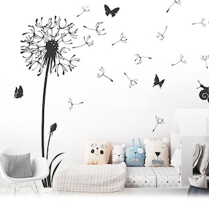 Muurtattoo paardenbloem met vliegende zaden vlinders paardenbloem muursticker muursticker wanddecoratie sticker tattoo kamer interieur w316
