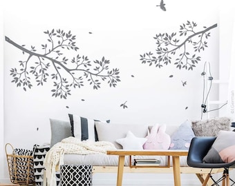 Wall Sticker Branch with Birds Wall Decal Wall Mural Branch Wall Art Decal Vinyl Decor w402