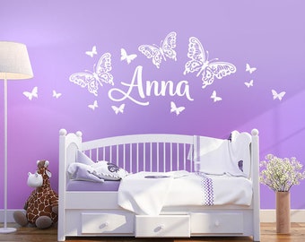 Wandtattoo Wunschname mit Schmetterlinge Mädchen Name Wandsticker Wandaufkleber Aufkleber Kinderzimmer Wall Art Decal  wk02